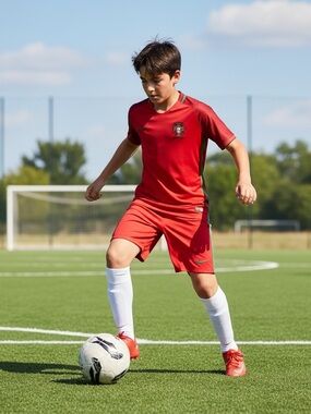 Kids’ Red Athletic Matching Soccer Set - S/Sleeve Jersey & Shorts - Mr. Portuga